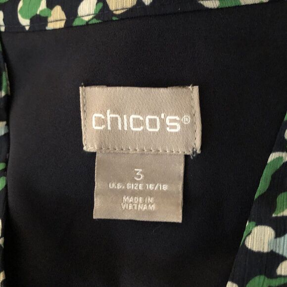 Chicos Abstract Dot Print Blouse Size 3 Womens XL Navy Kelly Semi Sheer Tunic - Picture 7 of 16